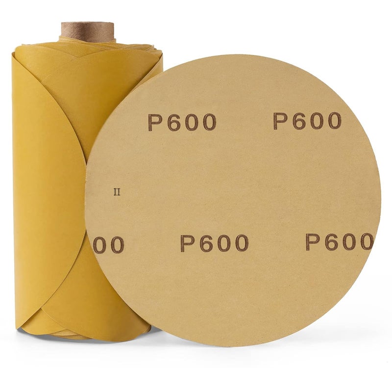 Shawya 100 PCS 6 Inch Gold PSA Sanding Discs 600 Grit Self Adhesive Sticky-Back Sandpaper for DA Sander Automotive Car Paint Woodworking Wood Metal Finishing - Image 1